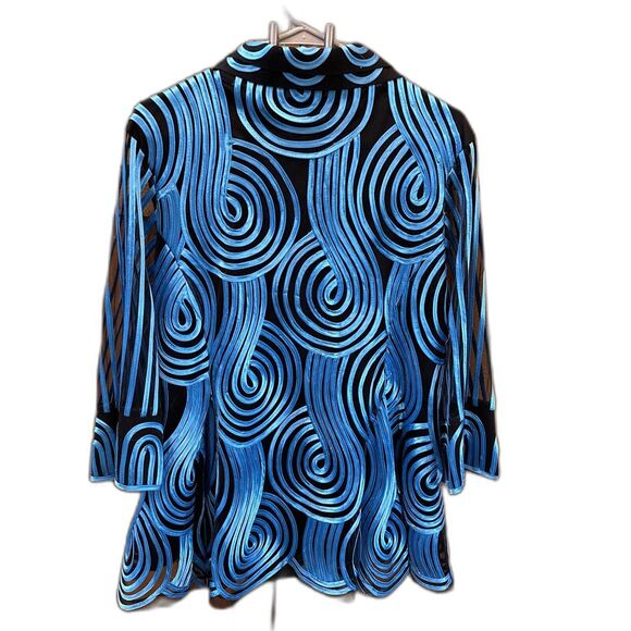 Serafina Premium RuffleTop XL Button Double Collar Sheer 3/4 Sleeve Lined Ribbon - Picture 8 of 11